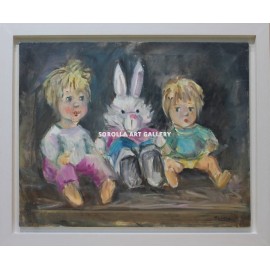 Children and rabbit