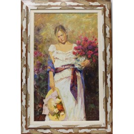 Mujer con ramo de flores