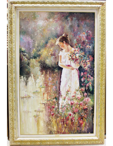 Santillán: Mujer con cesta de flores