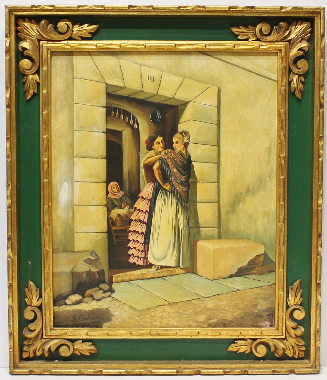 Gitanas en la puerta | Cuadro al óleo de R. Galván
