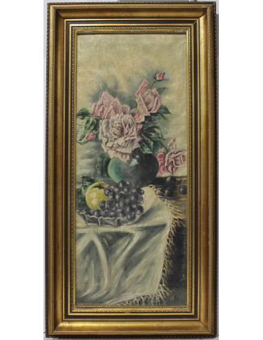 Isabel del Arco: Still life of flowers and grapes
