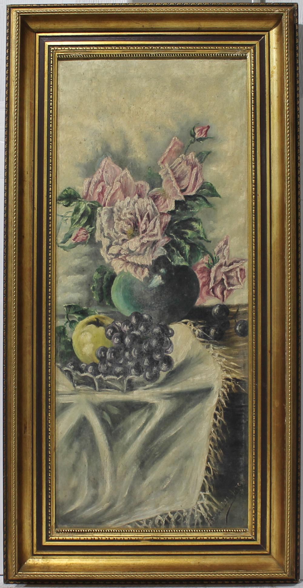 Isabel del Arco: Still life of flowers and grapes