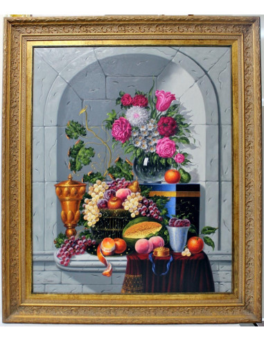 J. Andrés: Bodegón flor y frutas