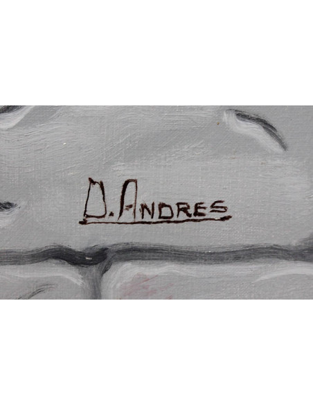 J. Andrés: Bodegón flor y frutas