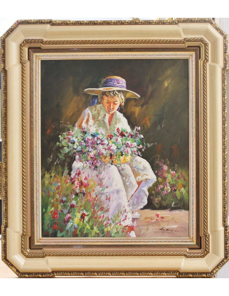 Mujer con flores | Cuadro al óleo de Amprosí