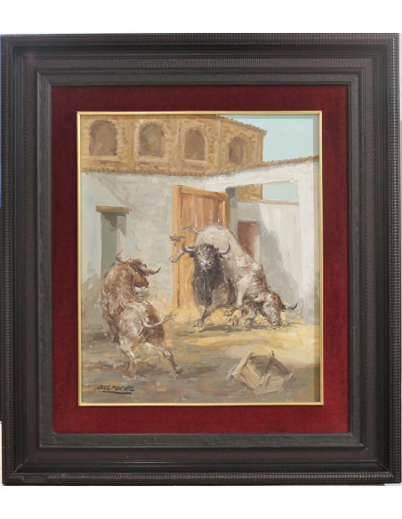 Toros peleandose | Cuadro al óleo de José Puente