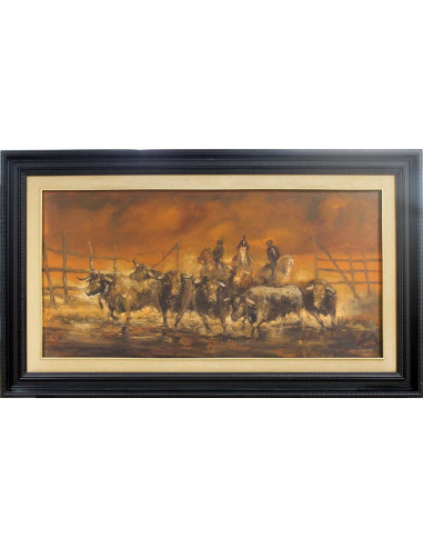 Toros en el campo | Cuadro al óleo de José Puente