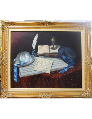 Sombreros y pentagramas | Cuadro al óleo de Santiana