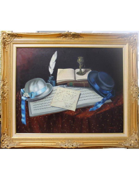 Sombreros y pentagramas | Cuadro al óleo de Santiana