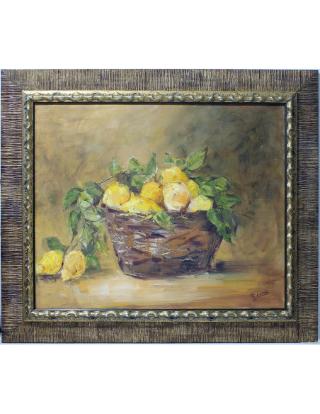 Cesta con limones | Cuadro al óleo de Rosa María