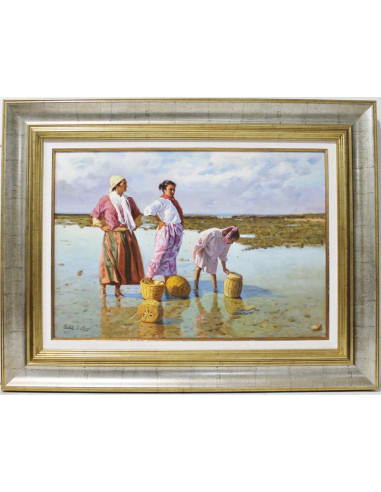 Pescadoras en la playa | Cuadro al óleo de Pablo Segarra Chías