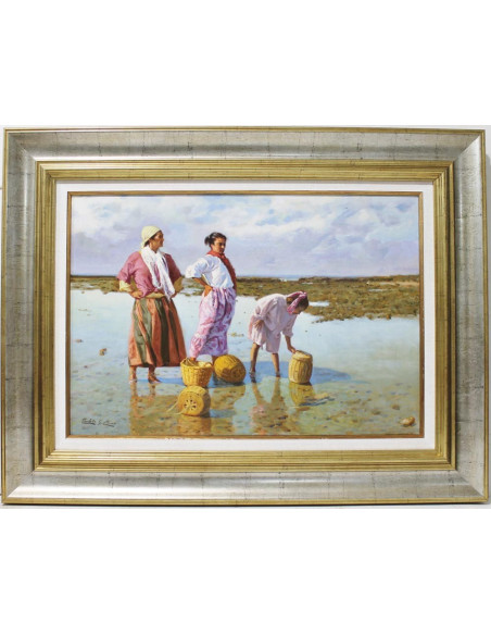 Pescadoras en la playa | Cuadro al óleo de Pablo Segarra Chías