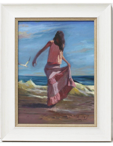 Mujer en la playa | Cuadro al óleo de Said Saadi