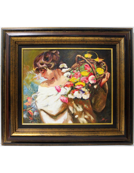 José Luis Giner: Woman with basket of flowers