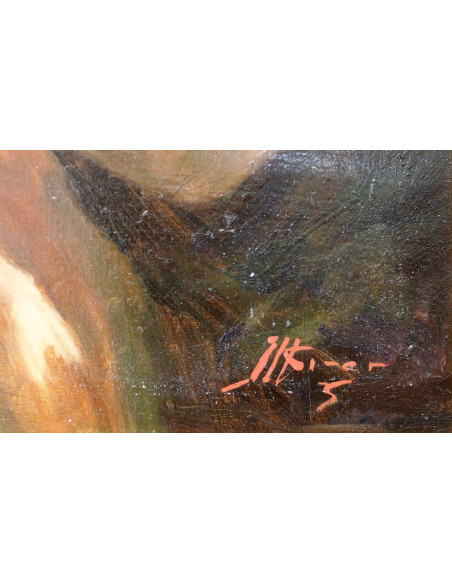 Mujer con cesto de flores | Cuadro al óleo de José Luis Giner