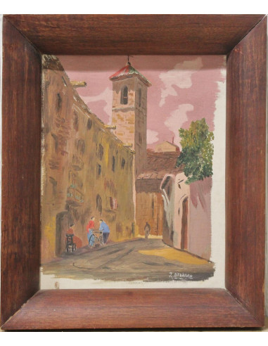 Calle de pueblo | Cuadro al óleo de J. Navarro