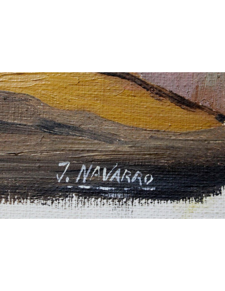 Calle de pueblo | Cuadro al óleo de J. Navarro